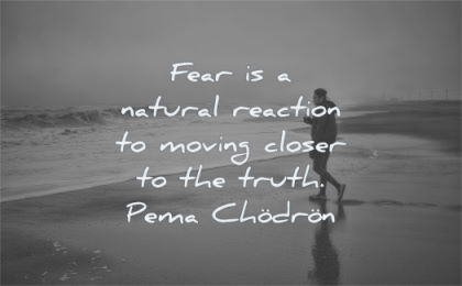 fear quotes natural reaction moving closer truth pema chodron wisdom man beach water sea