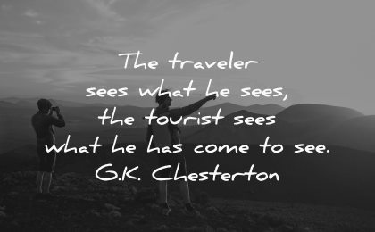 travel quotes traveler sees what tourist chesterton wisdom man silhouette nature mountains
