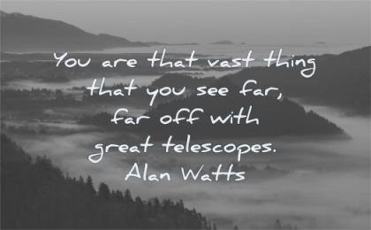 uplifting quotes you are that vast thing that you see far off great telescopes alan watts wisdom mist nature
